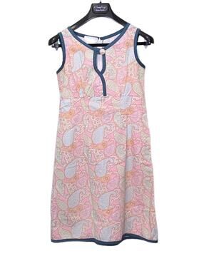 Vintage 60's Style Pastel Paisley Cotton Summer Shift Dress Sleeveless Midi XS